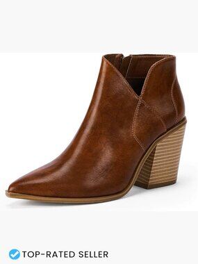 Pointed Toe Ankle Boots Block Chunky Heel Cutout Side Zipper Fall Booties